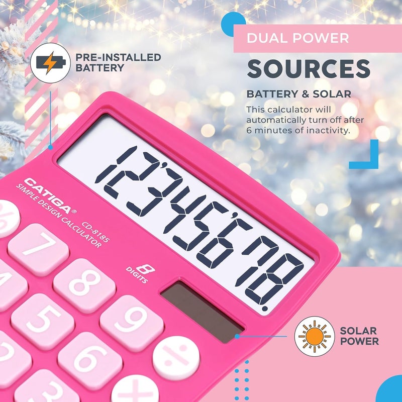 CATIGA Desktop Calculator 8 Digit with Solar Power and Easy to Read LCD Display, Big Buttons, for Home, Office, School, Class and Business, 4 Function Small Basic Calculators for Desk, CD-8185 - Image 3